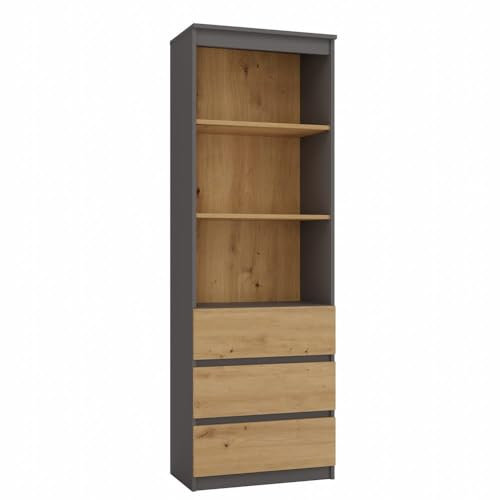 Ibonto Bücherregal Robustes Standregal für Wohnzimmer Bücherschrank mit Schubladen (ANTHRAZIT/Artisan Eiche)