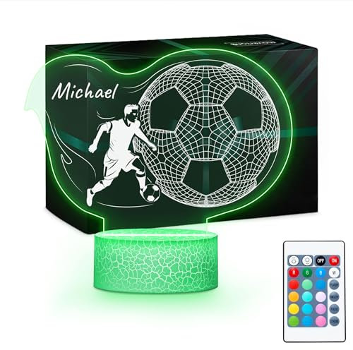 Maverton Fußballer LED Lampe - 16 RGB Farben - Nationalmannschaftstrikot - Dimmbare Nachttischlampe, Tischlampe Led mit Gravur - Geschenkidee Ideal für Fußballfans, Jungen Geburtstag
