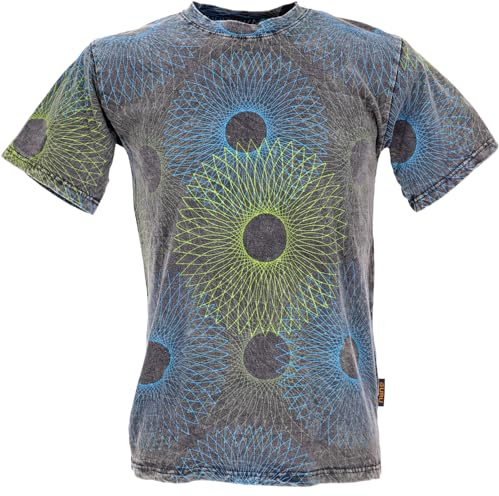 Tibet & Buddhist Art T-Shirt, Fusion Mandala, Stonewash, schwarz/blau, L