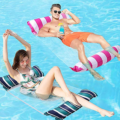 Aufblasbares Schwimmbett, 2 Stück Wasser-Hängematte Loungesessel Pool Lounge Luftmatratze Pool Aufblasbare Pool-Hängematte Pool Aufblasbare Hängematte Tragbarer Schwimmstuhl (Blau Grün + Rosa)