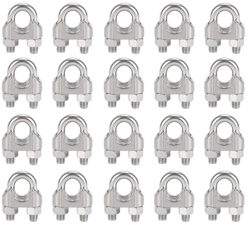 Wire Rope Cable Clip Clamp, 20 PCS Wire Rope Clip Cable Clamp, M5 Wire Rope Clip Clamp for Ø 5mm Wire Rope, U Shape Bolt Wire Rope Grips for Steel Cable Washing Line Wire Rope Cable