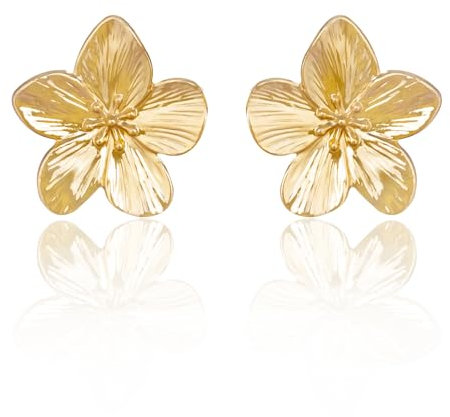 GAUEIOUR Gold Big Flower Earrings Vintage Boho Stud Five-Petal Flower Earring Drop Dangle Alloy for Woman Wedding Party Hypoallergenic Jewelry