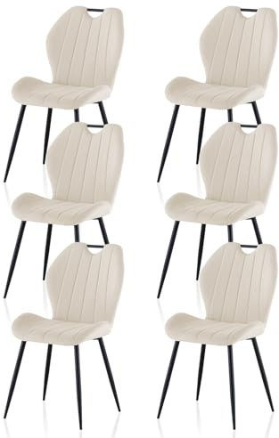 TUKAILAI Esszimmerstühle 6er Set aus Samt, Küchenstuhl Polsterstuhl Wohnzimmerstuhl mit Polster-Rückenlehne und Metallbeine, Stühle Sessel für Esszimmer Wohnzimmer Küche Schlafzimmer, Creme