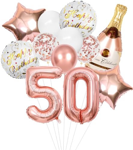 Anlgdi Folienballon Champagne Rosegold, Luftballon 50. Geburtstag Deko Frau, Geburtstagsdeko 50 Jahre Frauen, Helium Ballon Champagner Flasche Bier Happy Birthday Deko für 50. Geburtstag Party Deko