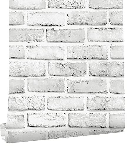 Tinicor White Brick Wallpaper Self Adhesive, Brick Effect Peel and Stick Wallpaper, Vinyl Waterproof Vintage Wall Paper, Sticky Back Plastic Contact Paper for Christmas Home Wall Decor, 44 x 300cm