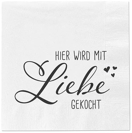 Servietten Hier wird mit Liebe gekocht 80 Stück Party Fest Tischdeko 33x33 cm