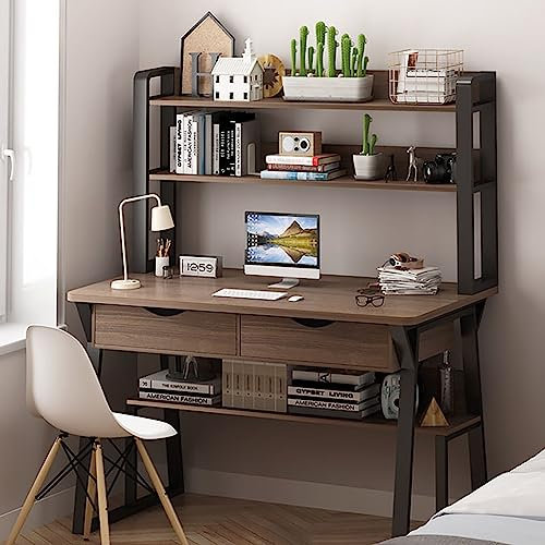 WLCNYL Home Office Desk Study Desk Workstation with Upper Storage Shelves, Computer Desk with Hutch and Bookshelf for Studying Writing