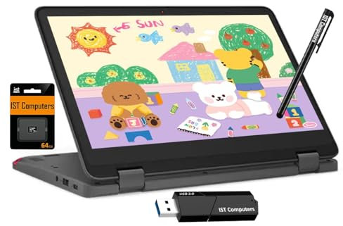 Lenovo Chromebook 300e Yoga 29.5 cm Pantalla táctil 2 en 1 (8 núcleos Kompanio 520, 4 GB de RAM, 96 GB de almacenamiento), robusto y resistente al agua, laptop convertible para estudiantes y