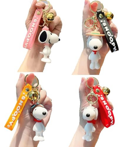 Wenyue 4 Arten von Snoopy-Schlüsselanhängern,Niedlicher Schlüsselanhänger im Anime-Stil,3D-Snoopy-Metallanhänger,Nette Schlüsselanhänger für Mädchen Tasche Schlüsselbund Schlüsselanhänger Geschenk