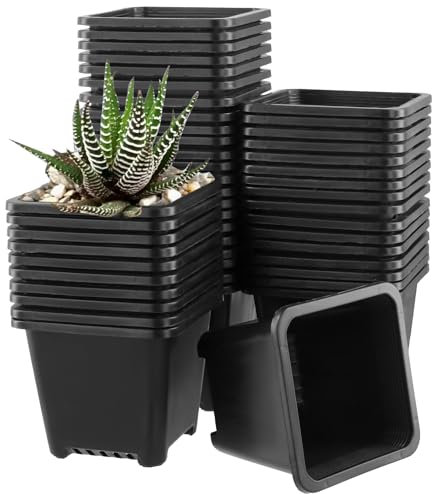MUKSEUT 100PCS 10cm Plastic Flower Plant Pots, Square Plant Nursery Pots, Small Flower Plant Container Seedling Pots for Vegetable, Succulents, Seedlings, Transplanting