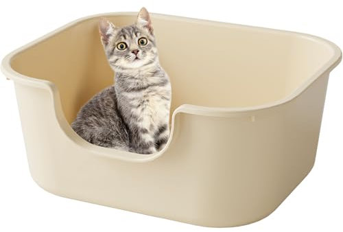 Pawsayes Bandeja Sanitaria para Gatos de Apertura Superior con Entrada de umbral Alto y bajo, a Prueba de Fugas y prevención de Salpicaduras de Arena para Gatos (Crema)