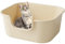 Pawsayes Offener Kattentoilettenträger mit hoher Umrandung und niedrigem Einstiegsrand, abgedichtet und gegen Kieselsturz geschützt (Beige)