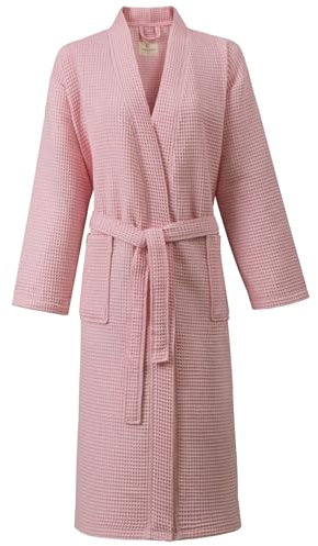 PandaHome Peignoir de bain 100 % coton gaufré pour homme et femme, doux, absorbant et léger, Rose, L