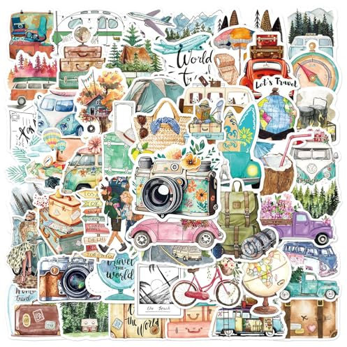 ENLACE 50 Stück Reiseaufkleber, Sticker Urlaub, Scrapbook Stickers, Reisen im Freien Sticker Set, Reisen Aufkleber für Koffer, Scrapbook, Skateboard, Motorrad, Journaling, Notizbuch, Kartengestaltung