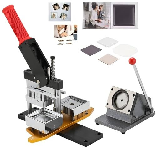 Photo Magnet Machine, DIY Fridge Magnets Pin Maker Machine, with 100 Sets of Consumables+ Paper Cutter Machine, Button Badge Maker,Machine+100pcs