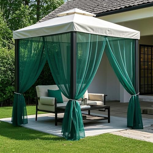 BTTO Set di 2 tende da esterno, tenda per zanzariera, per esterni, con filtro trasparente e fai da te, regolabile, per patio, giardino, gazebo, verde, L 160 x H 305 cm