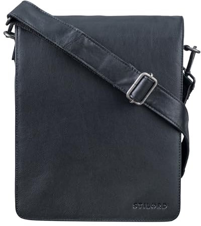 STILORD 'Oxford' Vintage Umhängetasche Leder Herren für 13 Zoll Tablet MacBooks und iPad Schultertasche Herrentasche Messenger Bag Echtleder DIN A4, Farbe:schwarz