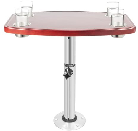HHEMSTD Table de bateau avec 4 porte-gobelets, en chêne, pour bateau, camping-car, caravane, support réglable, hauteurs ajustables, marine