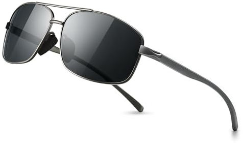 SUNGAIT Ultraleichte Rechteckig Sonnenbrille Polarisierte UV400 mit PU-Ledertasche SGT458QH-Case-DE