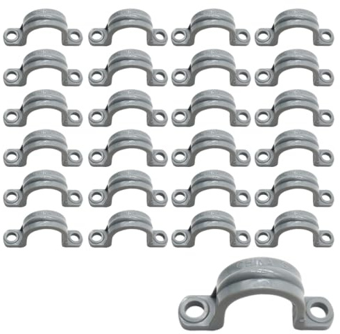 CZAKOMIX 25 Stück Rohrschellen, PVC-Rohrriemen,U-Rohrschellen,Zweiloch Rohrschelle,Befestigungsschelle,für Wasserrohre,Rohre Wand,Schlauch,PVC-rohre und Kabeln(Schrauben Nicht Enthalten,1/2)