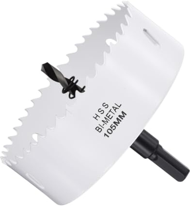 METALLIXITY Kit de Scie Cloche Bi-Métal 105mm (4-9/64), Fraiseuse à Trou en Acier Rapide M42 avec Foret Centre, Clé Hexagonale et Ressort - pour Tôle Métallique, Bois, Blanc