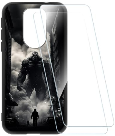 ESACMOT Gehärtetes Glas und Hülle für Peaq PSP 500 - Monster | 5.5 Bedruckte weiche Hülle und 2er-Pack Displayschutzfolie, kratzfester ultraklarer Schutzschirm