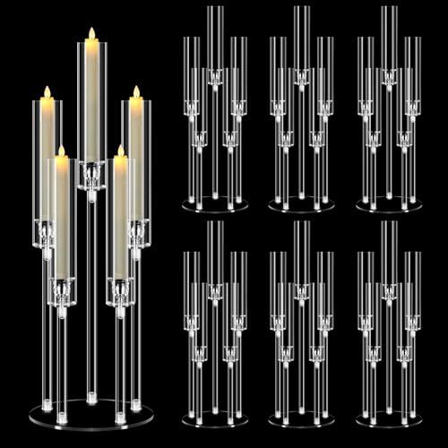 6 Sets 5 Arm Acrylic Candelabra, 68 cm Tall for Table Centerpieces | 3 Tier Candlesticks Holder for Birthday, Wedding, Christmas Party Decor Fit 0.82'' LED Candle