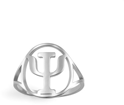 EUEAVAN Psi-Symbol-Ring Griechischer Alphabet-Ring Psychologie Psychiatrie Medizinisches Zeichen Schmuck Psychotherapeut Psychologe Geschenk für Frauen Männer (silber, 9(0.75in))