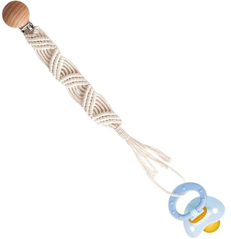 Uonguon Schnuller-Halter, Holz-Clips, Baumwollseil, flexibler Schnullerhalter, Boho-Seil, Holz-Clips, für Milchflasche