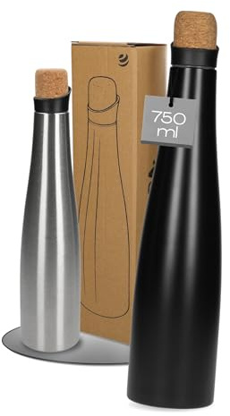 Karaffe 750 ml mit Korkdeckel - auslaufsichere Thermokanne aus Edelstahl | doppelwandig, Korkdeckel, auslaufsicher, heiß und kalt, isoliert, Büro, Küche, rostfrei, langlebig
