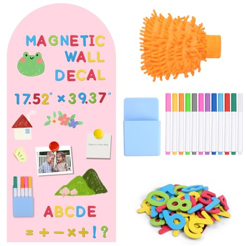 DiULi Magnettafel Kinder 44.5cmx100cm, Magnetische Wandtafel, Lila | Selbstklebende Tafel, Multifunktional Mit 12 Kreidestiften, Handschuhe, Aufbewahrungsbox, Nummer FüR Zuhause Schule & BüRo