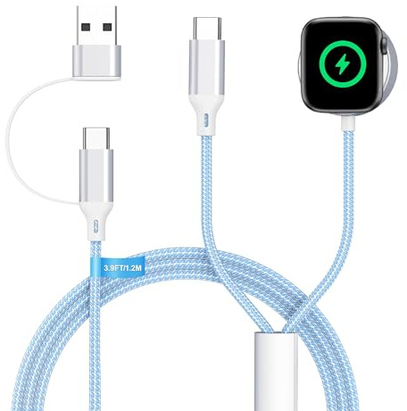 2 in 1 Cable for iPhone and Apple Watch Charger USB-C (Blue) | 1.2M Nylon Braided, Tangle-Free, Safe Charging, Compatible with Apple Watch Series 11/10/9 SE/Ultra & iPhone 17,16,15
