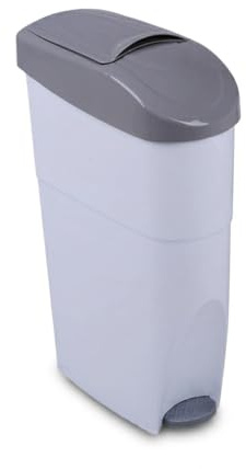 Contenedor Higiénico Agat Mini con Pedal 54x30x18 cm | Cubo Sanitario de Polipropileno con Tapa Ciega y Filtro Enzimático | Papelera para Compresas y Tampones | Uso Profesional Baños Públicos (Gris)