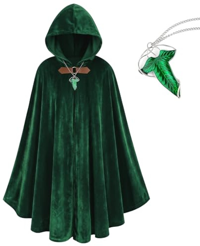 BSBUY Unisex Mittelalter Gandalf Set mit Umhang und Grüne Blattkette