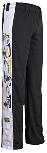 JL Sport Authentic Brazilian Capoeira Martial Arts Unisex's Trousers Black (with Traditional Berimbau in White Along Leg)