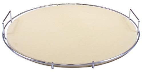 ProQ Pizza Stone for BBQ & Oven (38 cm) with Stainless Steel Carry Rack – Ceramic Pizza Baking Stone