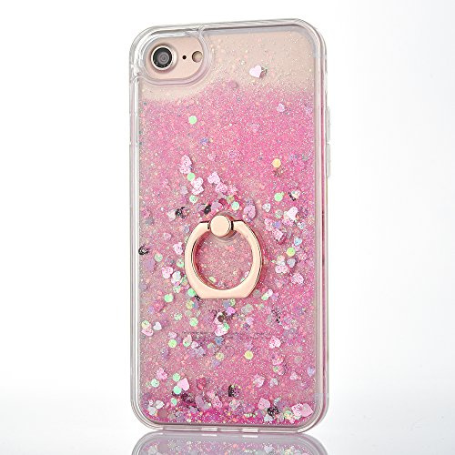 Mo-Beauty Kompatibel mit iPhone 6 / iPhone 6S Hülle + Panzerglas Schutzfolie, Glitzer Flüssig Treibsand Glitter Gradient Quicksand Weich TPU Bumper Silikon Schutzhülle (Rosa)