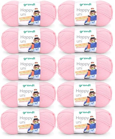 Gründl Wolle Happy uni - Garn zum Stricken - Garn zum Häkeln - Strickgarn - Häkelgarn - Weich und hautfreundlich - 100% Polyacryl 10 Knäuel 100 g / 250 m - Nadelstärke 4 5 -rosa