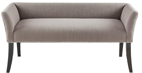 Madison Park Accent Bench, Upholstered with Nailhead Trim, & Padded Seat Entryway Bench Small, End of Bed Bench with Back, 49.5 W x 19.25 D x 23 H, Grey
