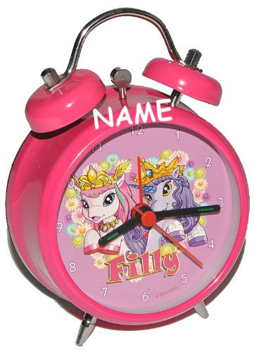 alles-meine.de GmbH Kinderwecker Filly Einhorn Magic - mit Wunschname - für Kinder Wecker rosa Pferd Metall Alarm Mädchen Kinderwecker