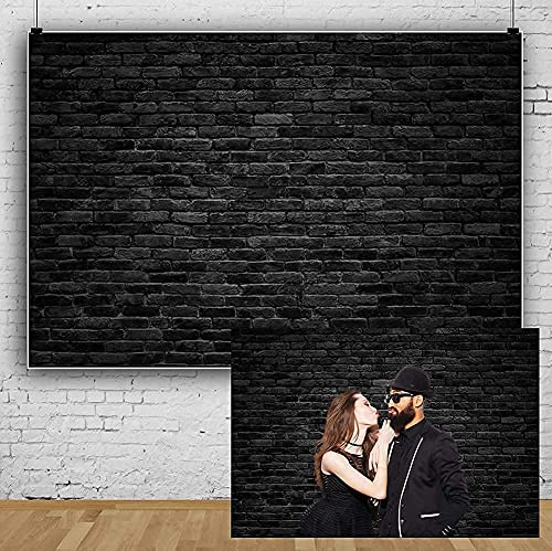 Laeacco Dunkelgrauer Hintergrund für Fotostudio, 3 x 2 m, Vinyl-Studio-Hintergrund, personalisierter Hintergrund, schwarze Ziegelmauer, Steintextur, Retro-Block, Beton, Vintage-Tapete