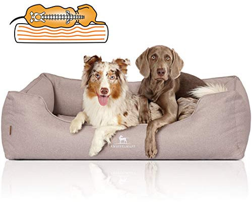 Knuffelwuff Orthopädisches Hundebett Luisa aus Velours mit feinem Handwebcharakter Sunshine Edition XXL 120 x 85cm Beige - abnehmbarer Bezug - waschbar - für große, mittelgroße und kleine Hunde