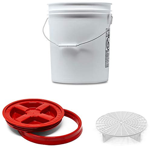 Detailmate professionelles Wasch Eimer Set: Magic Bucket Wascheimer 5 GAL (ca. 20 Liter), Gamma Seal Eimerdeckel rot, GritGuard Schmutz Einsatz weiß