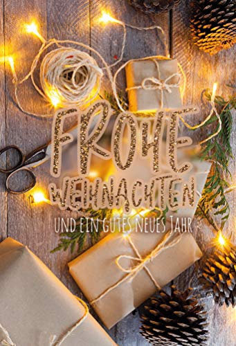 KE Weihnachten | Weihnachtskarten | Weihnachtskarte | mit Glitzer | Weihnachtskarten mit Umschlag Set | DIN A6 | 17,1 x 11,7cm | Motiv: Geschenke