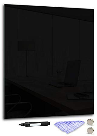 DekoGlas Magnettafel 'Schwarz' aus Glas 60x50cm, Memoboard inkl. Stift, Tuch & Magnet, Metall-Pinnwand für Küche & Büro