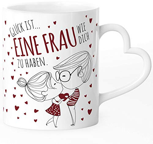 SpecialMe® Taza con asa de corazón personalizable con frases de amor y pareja con mensaje de amor, regalo personal para parejas, enamorados, parejas de suerte es una mujer, taza de corazón blanca