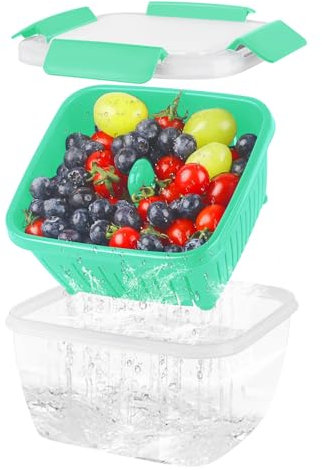 shopwithgreen Frischhaltedosen Schale mit Abtropfsieb,1.5 L Produce-Keeper,(17 * 17 * 10cm) Dose mit Abtropfsieb /50 oz | Transparent, Obst Box | 1 Stück Frischhaltebox Grün