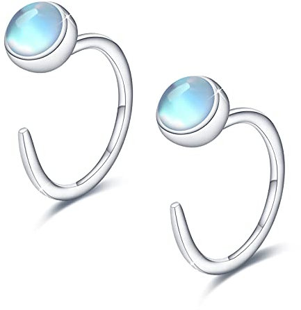 Mondstein Creolen Silber 925 Klein Knorpel Ohrring für Damen Runde Regenbogen Moonstone Kreolen Ohrringe Geschenk für Mädchen,Tochter,Kinder
