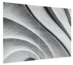 ALLboards Glass Chopping Board Waves White Stone Geometric Design 3D 2 Set 52x30cm Cutting Board Splashback Worktop Saver for Kitchen Hob Protection Hot Cover Heat Resistant Multi-Glass Plate