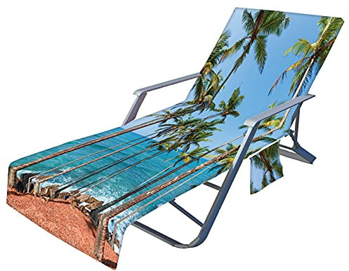 Fansu Ozean Druck Schonbezug für Gartenliege Frottee Liegenauflage Garten Sonnenliege Handtuch mit 2 Taschen Stuhl Strandtuch für Schwimmbäder, Strände, Gartenhotels (Stein Wellen,75x210cm)